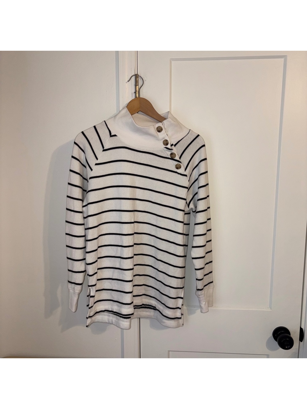 J.Crew $98 Woman’s S striped Wide Button mock neck button top Sweater Tunic